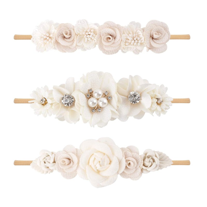 BFNAAgirl Baby Girl Floral Headband Nylon Flower Crown Elastic Hairband 3pcs Hair Accessories Gift for Girls (30#) - Image 1